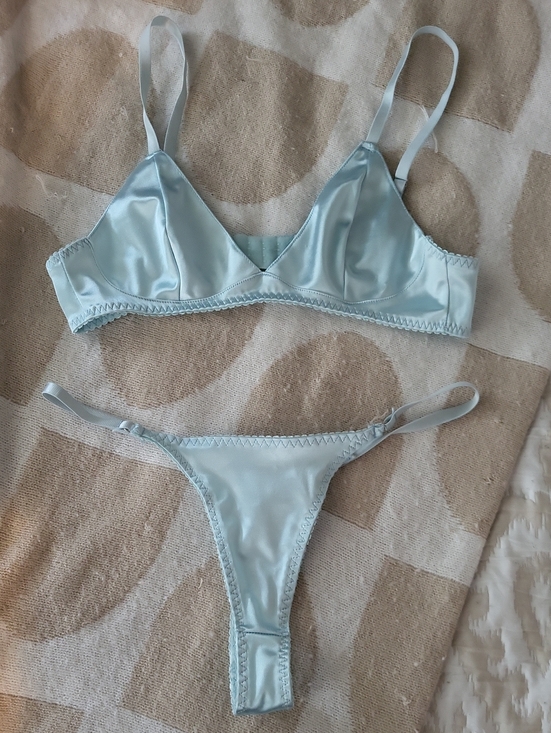 Other - 🩵NWOT Pretty Light Blue Satin Bralette & Thong Lingerie Set
